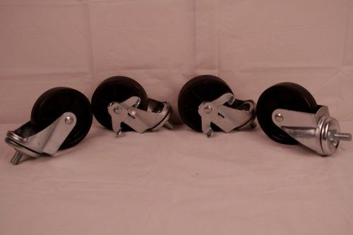 Set 4 Swivel Plate Casters Kit 4&#034; Plastic Wheels, Brakes, Ball Bearings