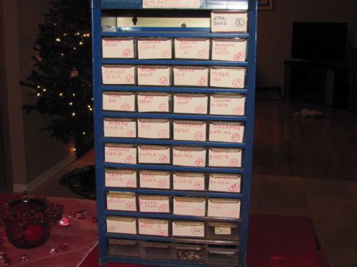 Blue Metal Storage Bin File - 36 Plastic Drawers with quartz movements