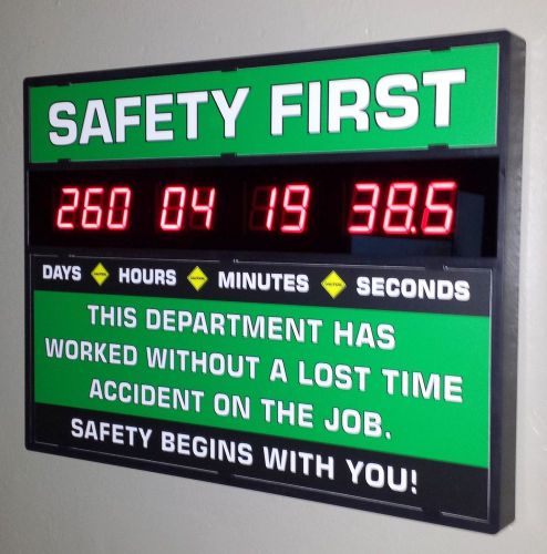 SAFETY SIGN CLOCK GREEN-LED COUNT-UP CLOCK