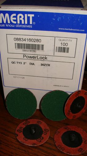 Merit abrasive powerlock zirc 2&#034; 36 grit sanding discs disc pad sand paper 100ct for sale