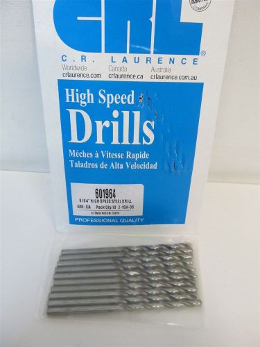 C.R. Lavrence 601964, 9/64&#034;, HSS Jobber Length Drill Bits - 10 each