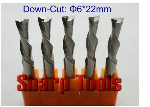 5pcs down cut double flute sprial left-handed CNC router bits 6mm 22mm