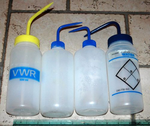 FOUR 500mL Squirt Bottles LDPE, Narrow &amp; Wide Autoclavable, Opaque, Nalgene, VWR