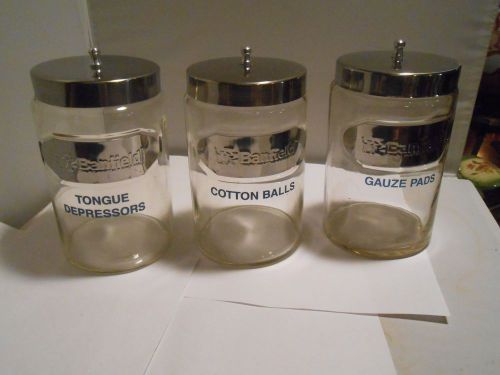 Excellent Set of 3 Banfield Veterinary Cat Cotton/tongue/Gauze Jars.WoW