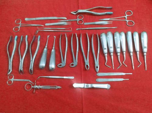 34 Pcs ORAL DENTAL EXTRACTION SURGERY EXTRACTING ELEVATORS FORCEPS INSTRUMENTS