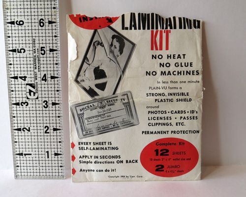 Vintage Laminating Kit Packaging 1958 4 Sheets Torn Envelope