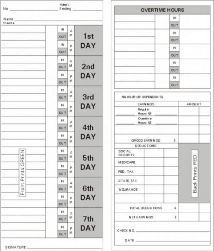 Time card acroprint 125 weekly left side print timecard k144214 box of 1000 for sale