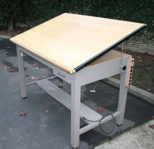 WOW Vintage Large Industrial Adjustable Metal &amp; Wooden Drafting Table RARE