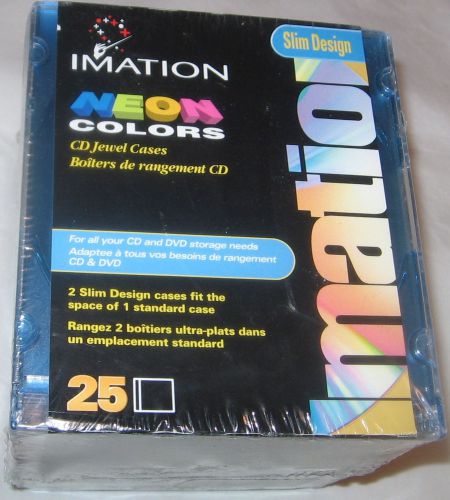 NEW Imation 25 Pack Neon Colors Slim Design CD Jewel Cases Free Shipping U.S.A.