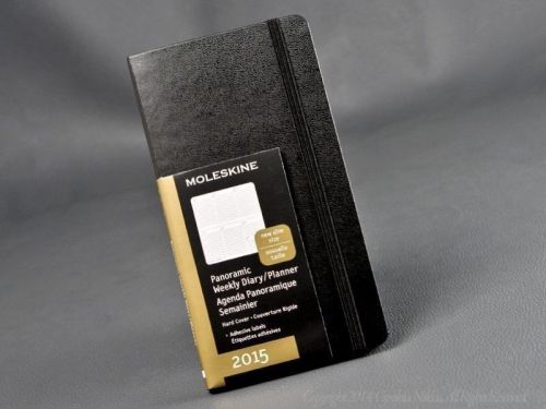 Moleskine 2015 panoramic vertical black planner agenda small pocket 3 1/4 &#034; x 6&#034; for sale