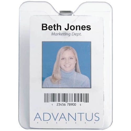 Advantus 75457 ID Badge Holder with Clip - 3&#034; x 4&#034; - Vinyl - 50/Pk - Clear