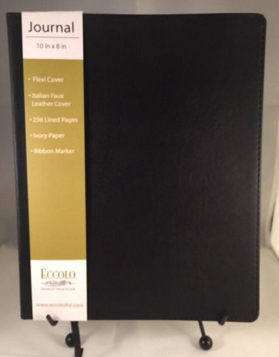 Eccolo World Traveler Simply Black Italian Faux Leather Lined Journal  8 x 10