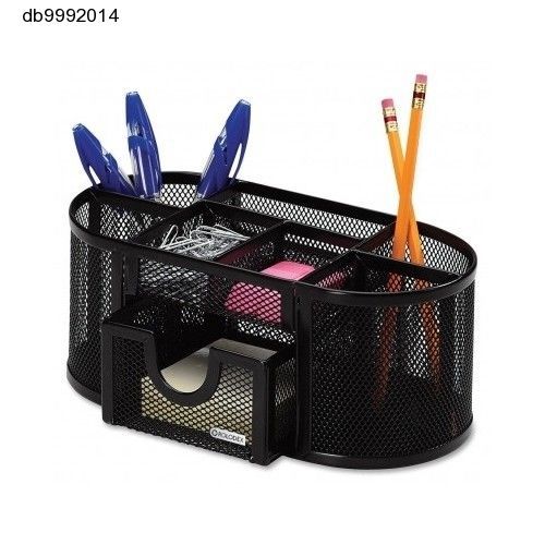 Office Desk Caddy Organizer Rolodex Mesh Oval Supply Pens Pencils Black