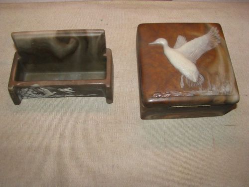 Faux Marble Desk Set for Business Cards and Note Pads-Geese Embossed