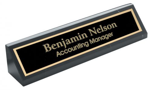 Personalized Black MARBLE NAME PLATE BAR w/ gold trim office desk