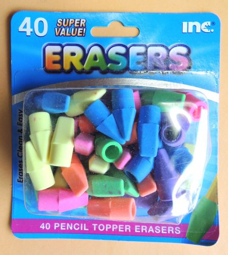 40pc Colorful Pencil Toppers Erasers Home School Office Erase Pesky Mistakes!!