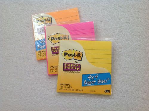 Post-it notes, lined -4&#034;x4&#034; - Yellow, Pink, Orange - 1 pack each (50 each pack)