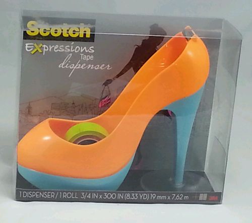 Post It  Scotch Expressions High Heel Shoe Tape Dispenser Orange / Turquoise New