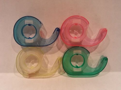 Lot of 4 NEW Assorted Color Transparent Tape Dispensers for Students / School