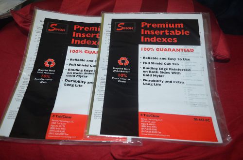 2 Packs of Simon Premium Insertable Indexes, 8 Tab Clear set Index Tabs, S5643BC