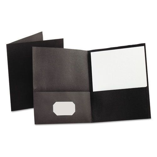 Twin-Pocket Folder, Embossed Leather Grain Paper, Black