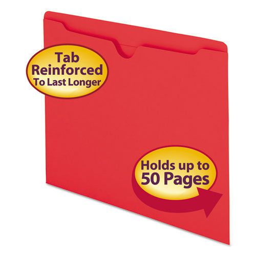 File Jackets, Reinforced Double-Ply Tab, Letter, 11 Point Stock, Red, 100/Box