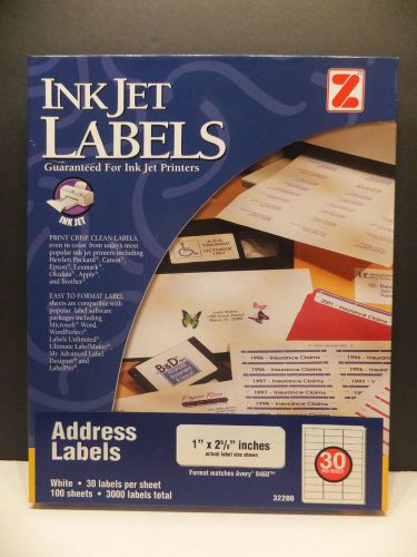 Z Inkjet Printer Labels- 1&#034; x 2-5/8&#034;, Matches Avery 8460 - Box of 3000 labels