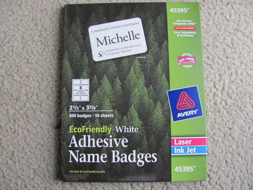 Avery 45395 EcoFriendly White Adhesive Name Badges, 2-1/3&#034; x 3-3/8&#034;, Box of 400