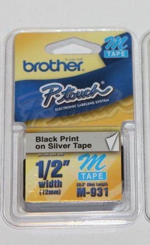 BROTHER M931 P-TOUCH LABEL TAPE M-931 1/2&#034; BLACK PRINT ON SILVER TAPE