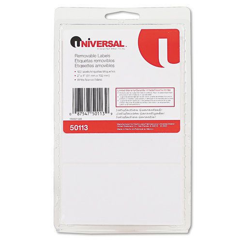 Universal UNV50113 Removable Self-Adhesive Multi-Use Labels, 2 X 4, White, 120/P