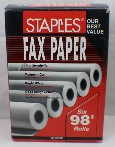 Staples 4 thermal fax paper rolls 8 1/2&#034; x 98&#039; 269571-us new for sale