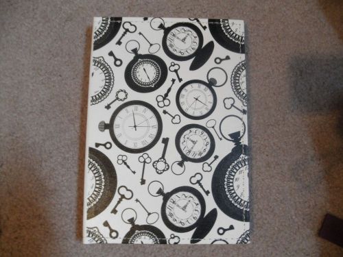 White Clocks and Keys Faux Leather Journal