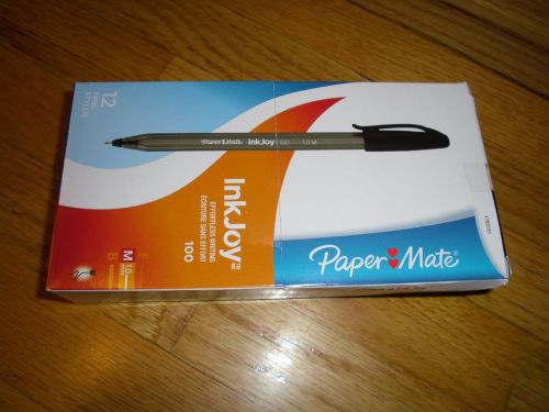 New ! 12PK Paper Mate InkJoy 100 Ballpoint Stick Pens, Medium Black Ink 1783151