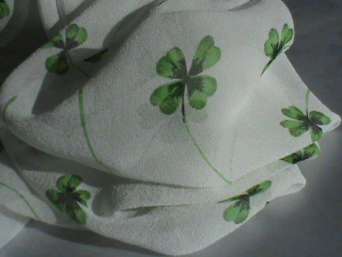 ECHO sheer white chiffon 19&#034; square scarf lucky green four-leaf clover ladies