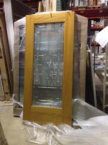 Oak entry door slab w/ camed decorative insulated glass 3-0 x 6-8 new never hung for sale