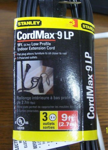 Stanley 31119 CordMax9 LP Polarized Low Profile 3-Outlet Indoor Extension New