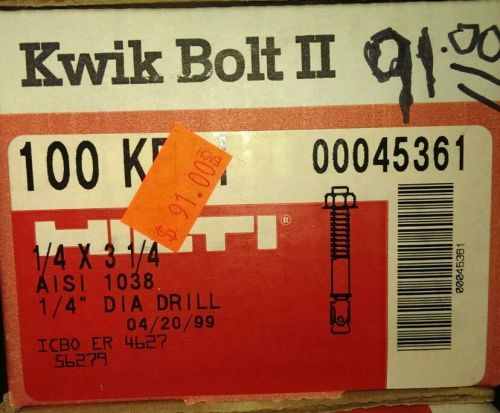 Hilti Kwik Bolt 2 Concrete Wedge Anchors 1/4 x 3 1/4 box of 100