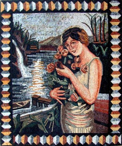 Sweet Lady Scene Marble Mosaic Mural Hand made