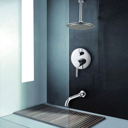 Modern wall mounted rain shower head &amp; tub spout shower system in chrome finish for sale