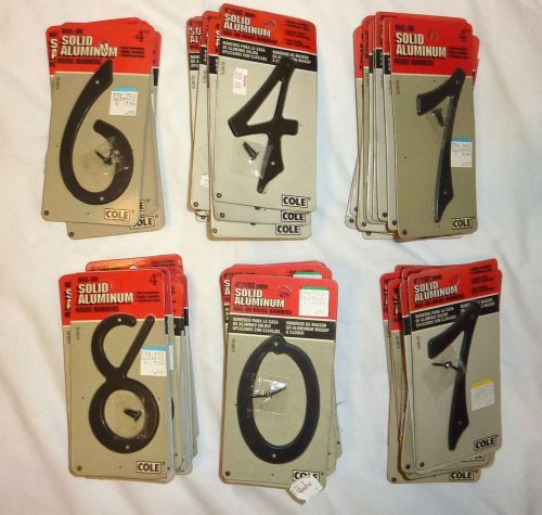 HUGE Lot of 62 Coles 4&#034; House Numbers 0,4,6,7,8 ALUMINUM w/ BLACK FINISH NEW!