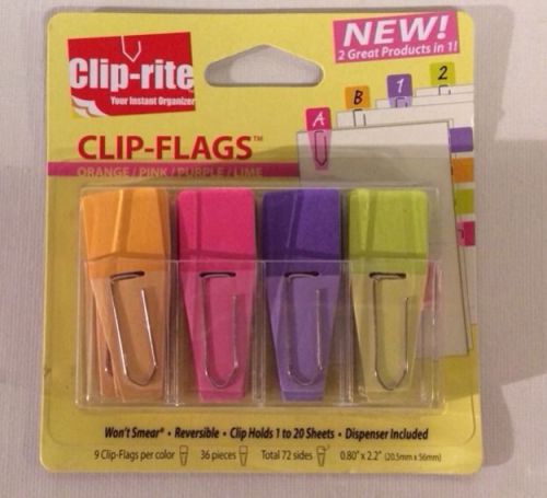 Clip-Rite Clip-Flags Clip Flags 36 Pieces 20.5mmx 56mm Pink Orange Purple Green