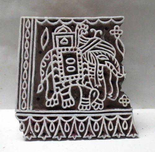 INDIAN WOODEN HAND CARVED TEXTILE FABRIC PRINTER BLOCK STAMP ETHNIC ELEPHANT