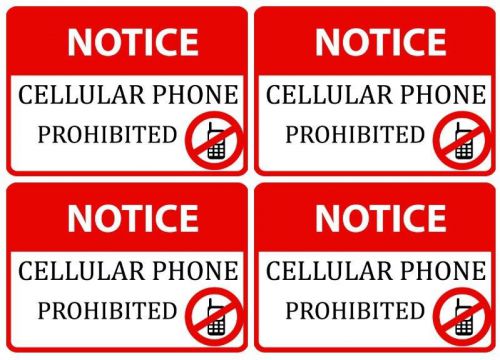 Notice Cellular Phone Prohibited Office Company Vinyl Durable Set Of 4 Signs