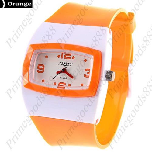 White Face Plastic Strap Lady Ladies Wrist Quartz Wristwatch Women&#039;s Orange