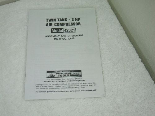 Twin tank - 2hp air compressor ~ model 42321 assembly and operating instructions for sale