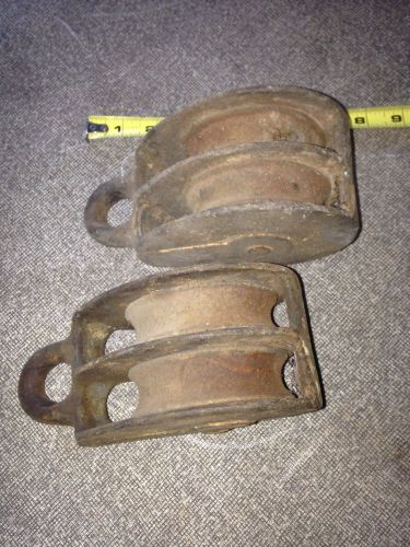 Two Vintage Industrial Pulleys Cast Iron   old Heavy Big tools Steam Punk Art