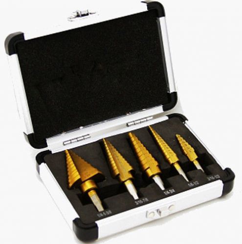 5pc (sae) and 5pc (metric) step uni-drill bit set in aluminum carry cases for sale