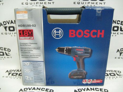 New! bosch hdb180-02 18v compact 3/8&#034; cordless hammer drill driver w warranty for sale