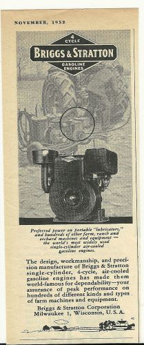 Nov. 1952 Briggs &amp; Stratton Milwaukee,Wis.  Gasoline Engine ad