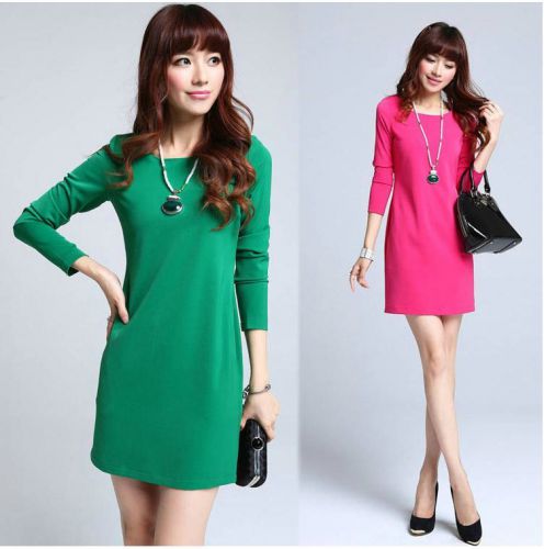 New OL thin solid primer shirt female long section of the dress
